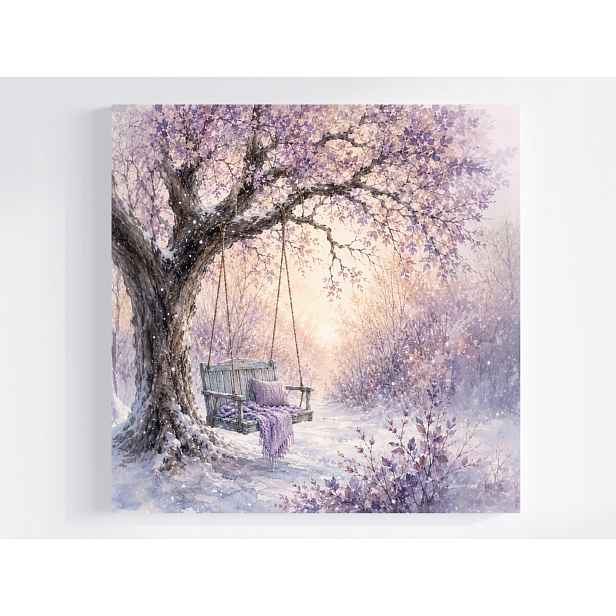 Obraz Na Plátně Plátno Krajina Zahrada Park Lavička Houpačka Zima Sníh 50x50