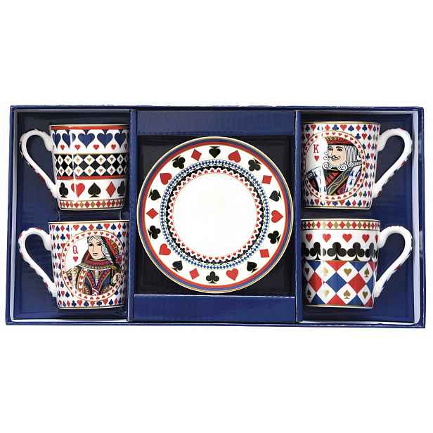 Sada 4 šálků porcelánový motiv karet 100 ml unikátní jako dárek