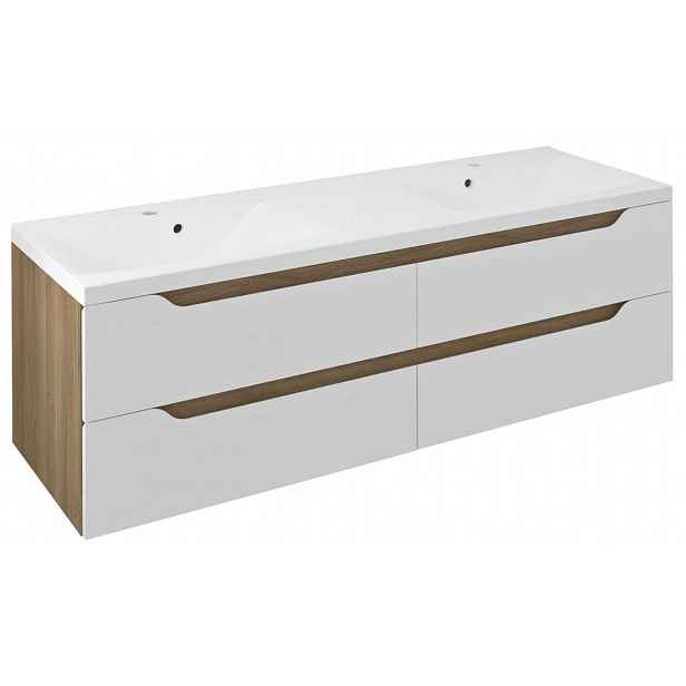 Sapho Wave - Skříňka pod dvojumyvadlo 150x50x48 cm, 4x zásuvka, bílá/dub cuneo WA150-3025