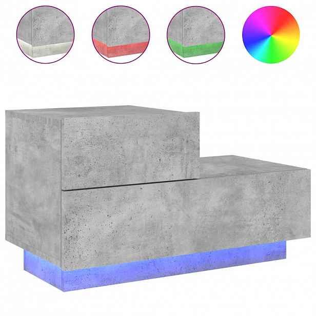 vidaXL Noční stolek s LED osvětlením betonově šedý 70 x 36 x 40,5 cm