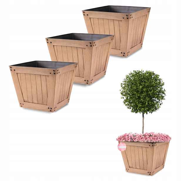 3 x Květináč Balkonový Truhlík 31 cm Světle Hnědý Moderní