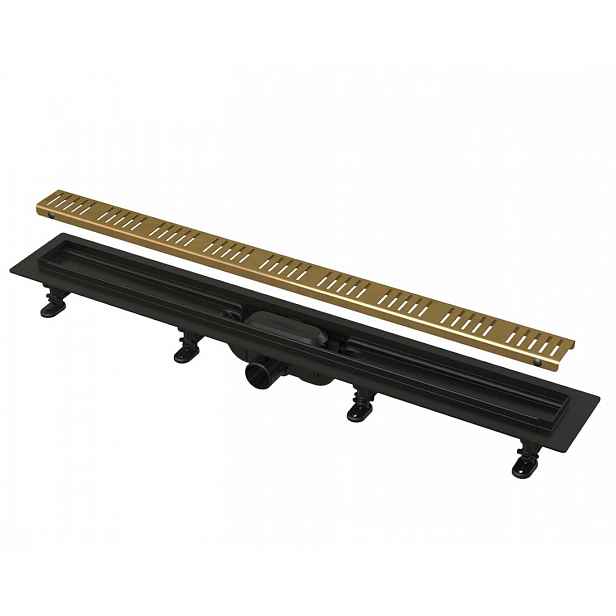Alca - Sprchový žlab Simple 95 cm, s okrajem pro perforovaný rošt, včetně roštu, mosaz APZ10BLACK-950BRASS