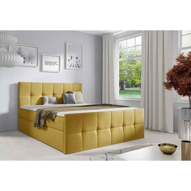 Manželská postel CHLOE - 160x220, žlutá + topper ZDARMA
