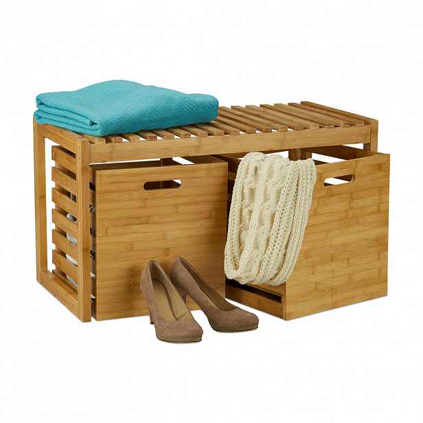 Relaxdays LAVICE Přírodní bambus s úložným prostorem 2 koše 80x40 cm