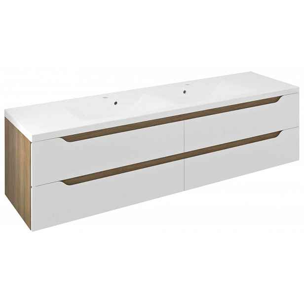 Sapho Wave - Skříňka pod dvojumyvadlo 180x50x48 cm, 4x zásuvka, bílá/dub cuneo WA180-3025