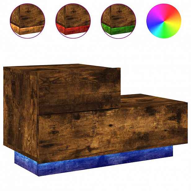 vidaXL Noční stolek s LED osvětlením kouřový dub 70 x 36 x 40,5 cm