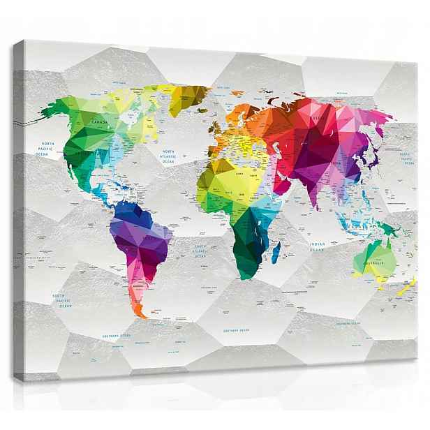 Obraz Na Plátně Plátno 70x50 Mapa Světa Atlas Barva Duha 3D Geografie