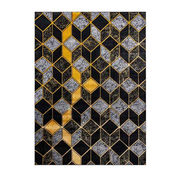 Kusový koberec Gloss 400B 86 3D geometric black/gold, 140x190, černá, kancelář, Dywany Łuszczów