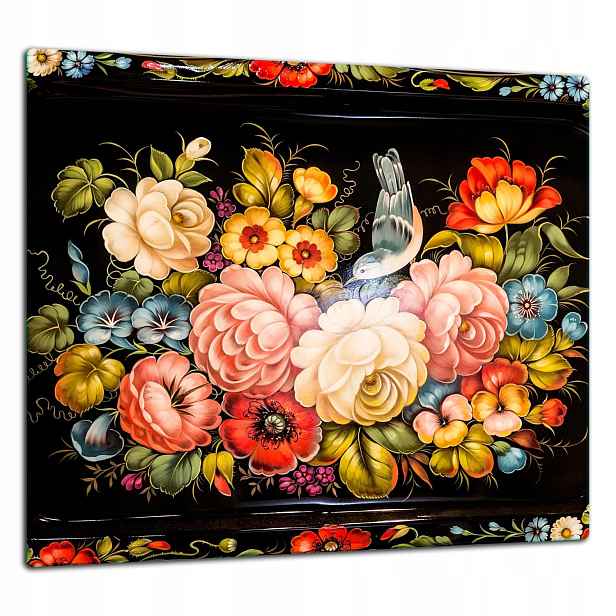 Skleněná Ochranná Deska Panel Lepidlo 65x60 Květiny