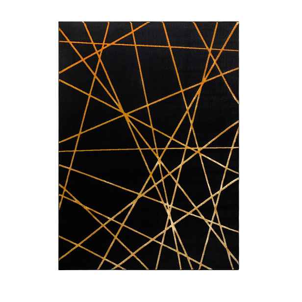 Kusový koberec Gloss 406C 86 geometric black/gold, 80x150, černá, chodba / předsíň, Dywany Łuszczów