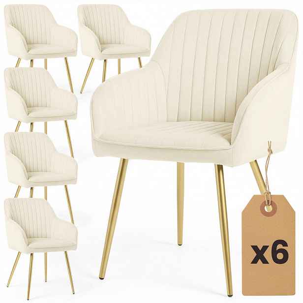 RAUMHIRSCH FURNITURE ČALOUNĚNÁ ŽIDLE, sada 6 ks, kovové nohy, krémová, zlatá 54,5/82/58