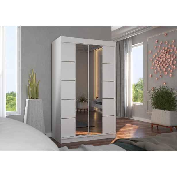 Šatní skříň se zrcadlem 120 cm FABRA - bílá