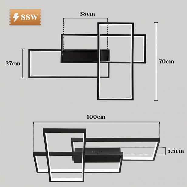 TEMU LED stropní svítidlo, 100 cm lampa do ložnice stmívatelná s dálkovým ovládáním, 88 W - Moderní stropní osvětlení do obývacího pokoje - Velká