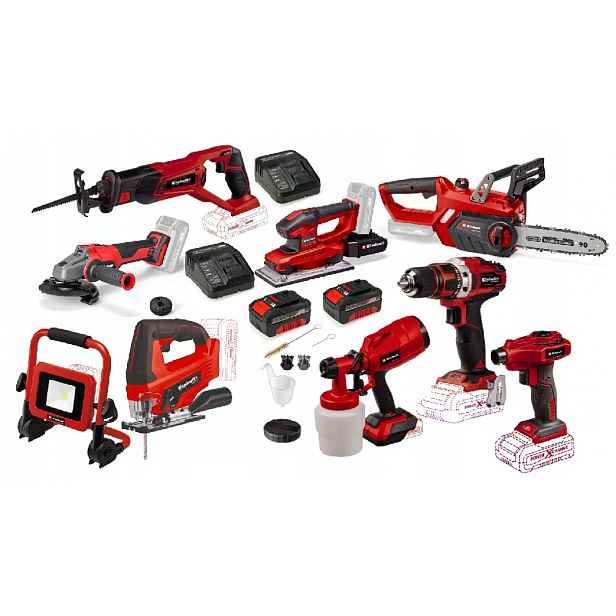 Einhell Sada Elektrického Nářadí Pxc 18V Bruska 2X4AH Šroubovák Lampa