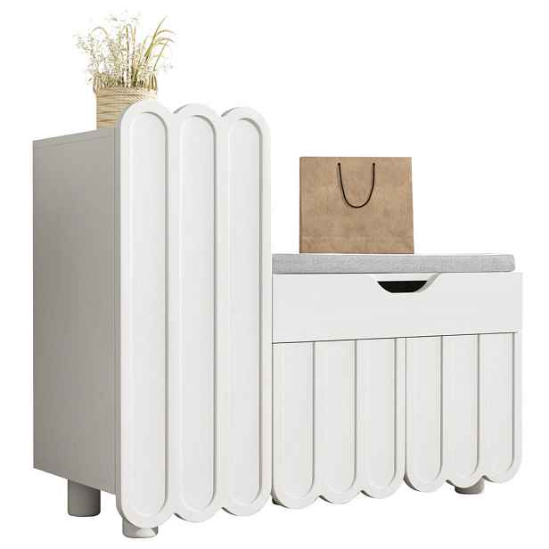 OKWISH BOTNÍK 90/35/74,5 cm bílá z MDF s čalouněným sedákem a zásuvkou