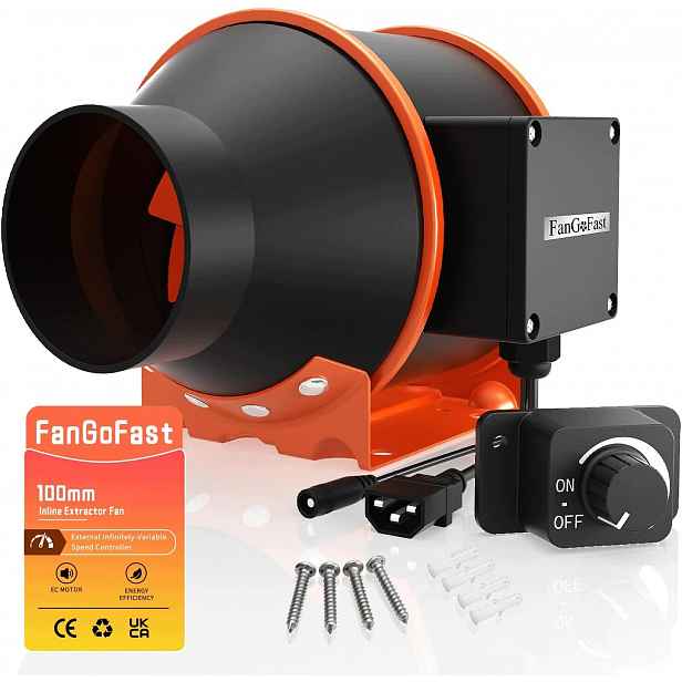 Regulovatelný kanálový ventilátor 100 mm typu inline s Ec motorem, 360 m³/h