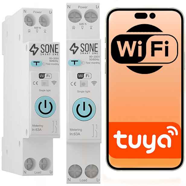 Wifi relé na Din lištu, měření spotřeby energie, diferenciál Tuya