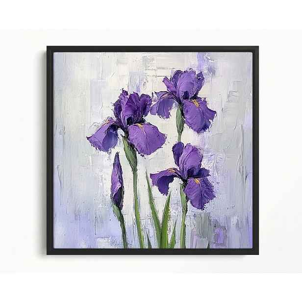 Obraz Rám Americký Box Olej Impasto Příroda Zahrada Fialové Kosatce 60x60