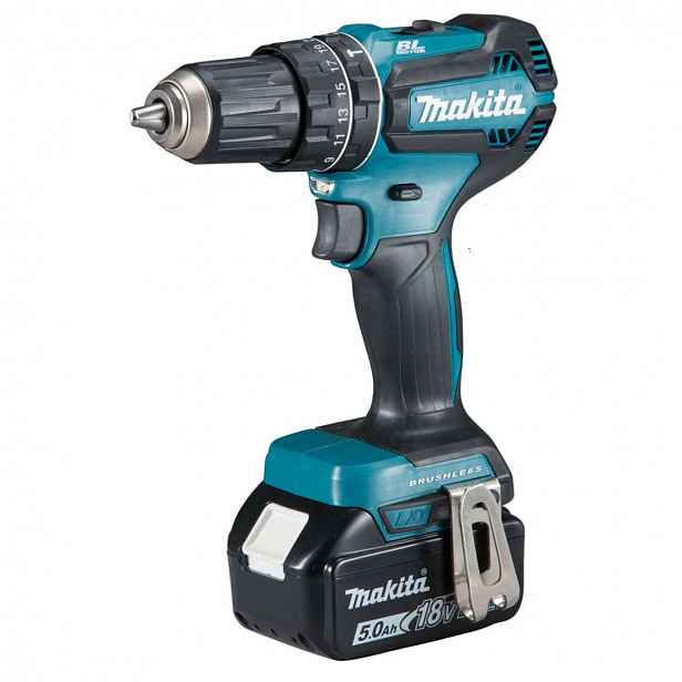 Makita - 18V AKU vrtací šroubovák s příklepem, 2x aku 5,0 Ah, nabíječka DHP485RTJ