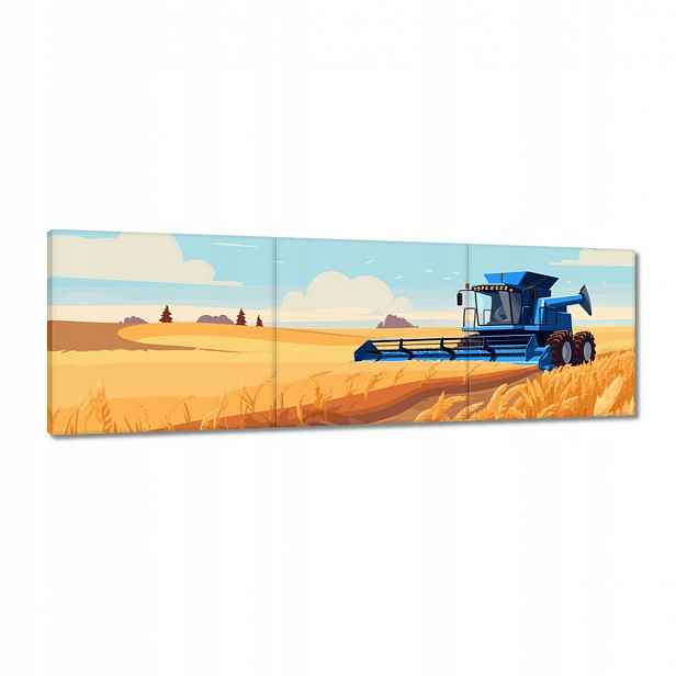 Obrazy 120x40 Modrý kombajn v poli na žně