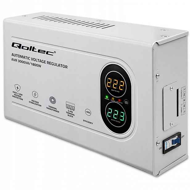 Stabilizátor napětí Avr Qoltec 3000VA 1800W toroidní Led automatický