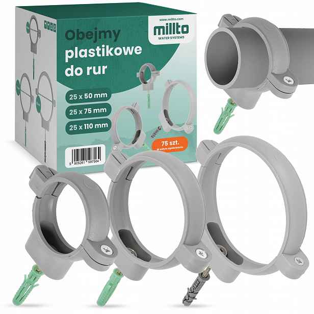 75x Objímka Držák Trubky 50/75/110 Kanalizace Pp Pvc Plastová Nerezová Qn