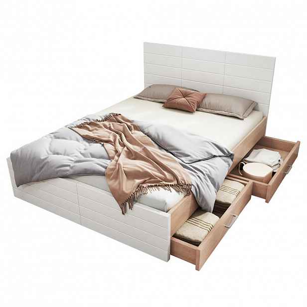 FLIEKS MANŽELSKÁ POSTEL 180x200cm Dřevo 2 Zásuvky Dub
