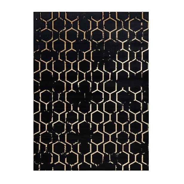 Kusový koberec Gloss 407C 86 black/gold, 120x170, černá, chodba / předsíň, Dywany Łuszczów