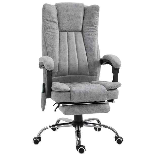 OKWISH MASÁŽNÍ kancelářské křeslo 62/67/113-120 cm šedé z pěny s vyhříváním, sklápěním a podnožkou