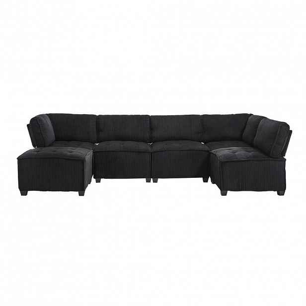 Redom MODULÁRNÍ pohovka 308/154/81,99 cm pro 6 osob, variabilní do tvaru U/L a jako lůžko, manšestr, Černá