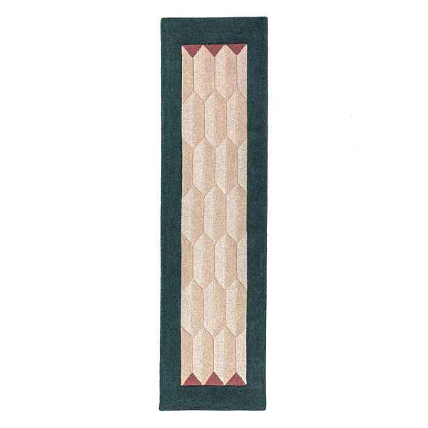 Ručně tkaný vlněný běhoun v přírodní barvě/zelenomodrý 60x230 cm Apex Border Wool – Flair Rugs