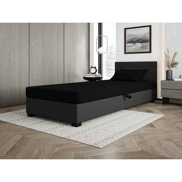 Čalouněná postel 80x195 KASANDRA 1 s úložným prostorem - černá / šedá