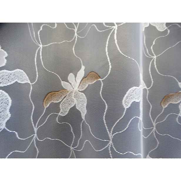 Mg Záclona 125/833 Bílé květy Hnědé 250x250 cm Hotová S Páskou M