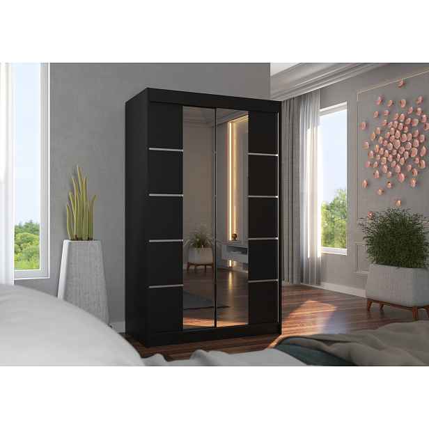 Šatní skříň se zrcadlem 120 cm FABRA - černá