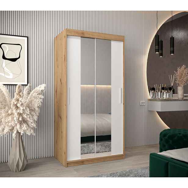 Skříň s posuvnými dveřmi v šířce 100 cm TIMEA 1 - dub artisan / bílá