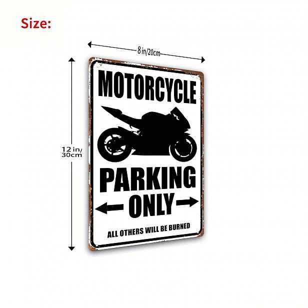 TEMU 2D plochý design, jednodílná retro dekorace na zeď s parkovací značkou motorky, humorný slogan "Bucks ParkingOther Vehicles ". Tato odolná