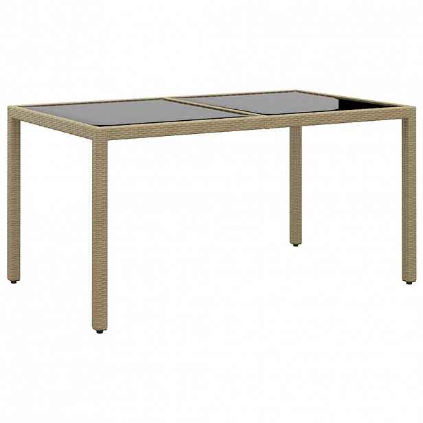 vidaXL Zahradní stůl 150 x 90 x 75 cm tvrzené sklo a polyratan béžový