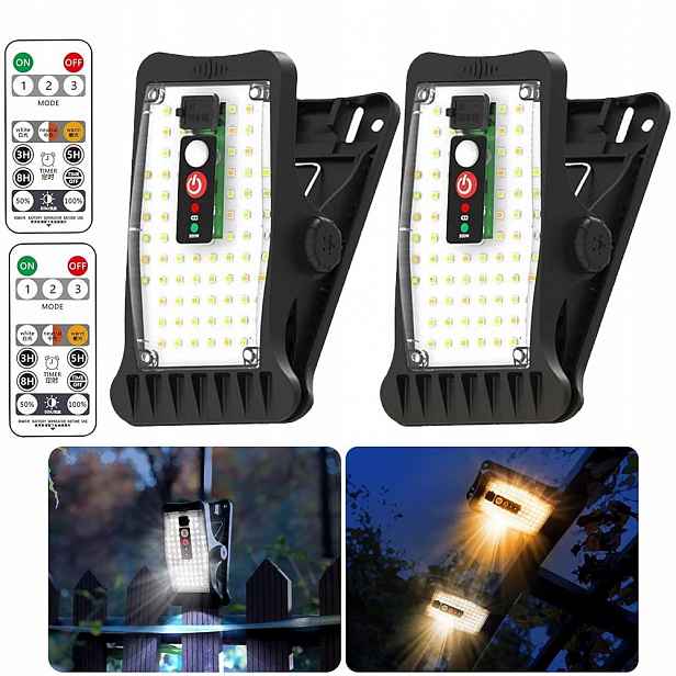 2x Led Solární Lampička se Svorkami, Venkovní Vodotěsná s Pohybovým Čidlem