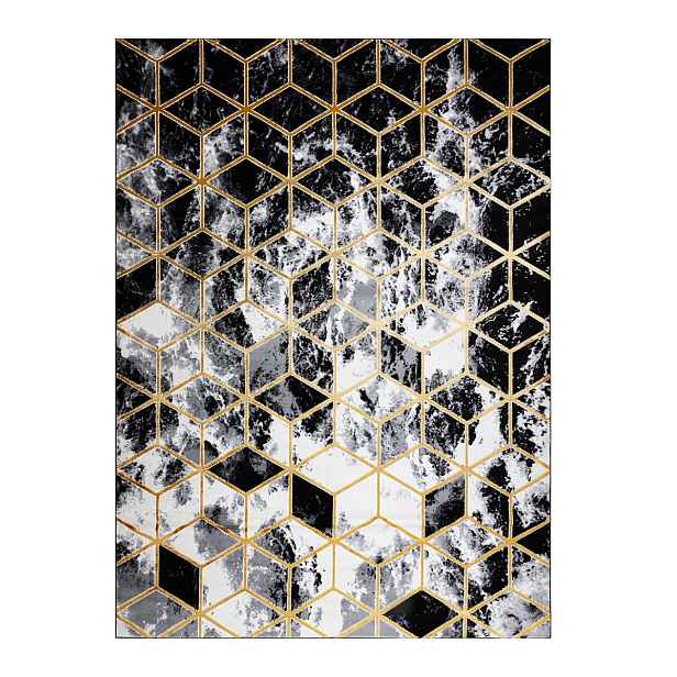 Kusový koberec Gloss 409A 82 3D cubes black/gold/grey, 80x150, černobílá, kancelář, Dywany Łuszczów