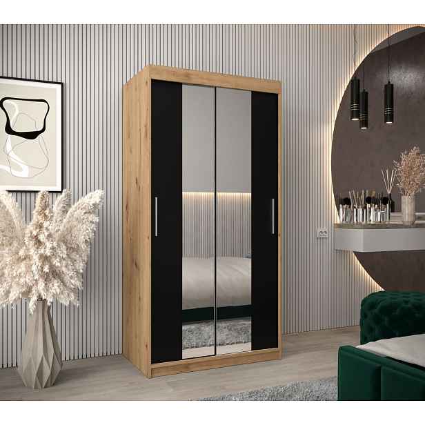 Skříň s posuvnými dveřmi v šířce 100 cm TIMEA 1 - dub artisan / černá
