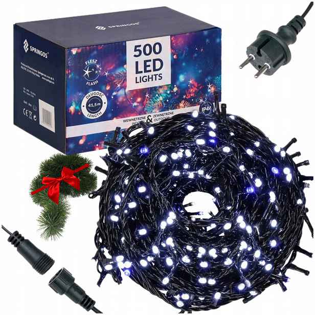 Světla Led Venkovní Vánoční Osvětlení Bílé Studené +flash 500LED 27,5 m