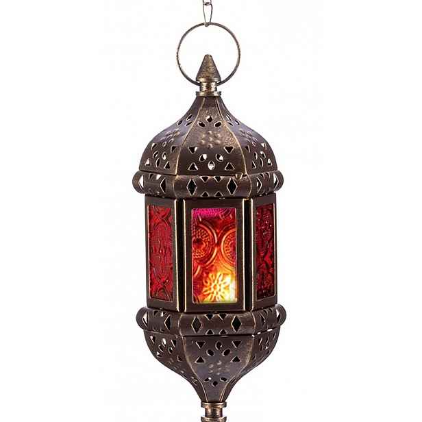 Závěsná Marocká Lampa 24 CM Kovová Sklo Hnědá Na Svíčku