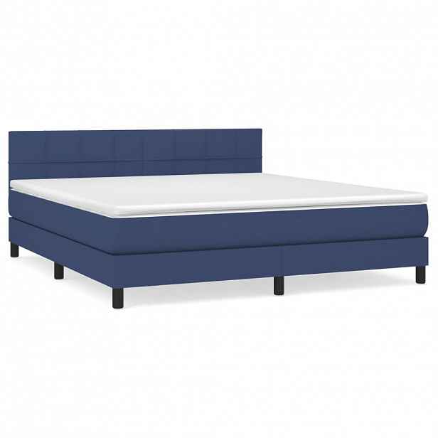 vidaXL Box spring postel s matrací modrá 180x200 cm textil