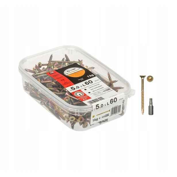 Dřevěné vruty 5 x 60 mm Torx balení 1 kg