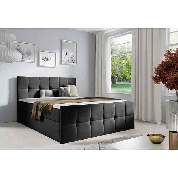 Manželská postel CHLOE - 160x220, černá + topper ZDARMA