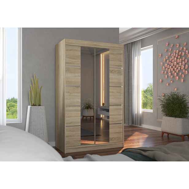 Šatní skříň se zrcadlem 120 cm FABRA - dub sonoma