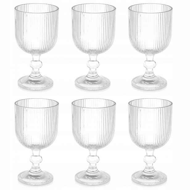 Skleněná Sklenička Na Vodu Pruhovaná 370 ML Sada 6 Kusů Transparentních