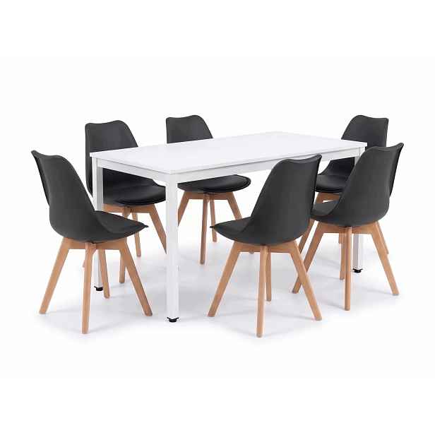 Stůl Loft 120x60 Bílý 6 skandinávských židlí s polštářem černé barvy