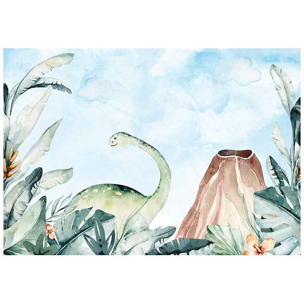 Vliesová fototapeta Dinosauři v tropech, sopka a zeleň 200x140 lepidlo