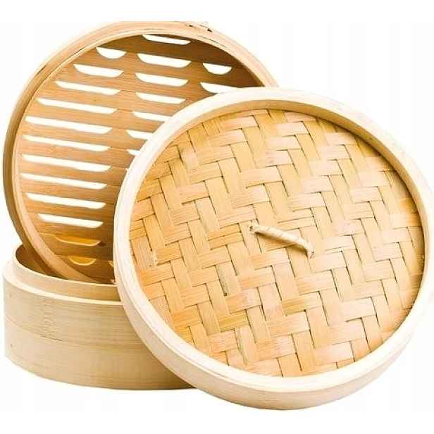 Bambusový parní hrnec Kulatý Košík Koš na napařování 2 úrovně 25 cm